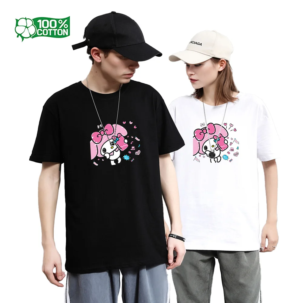 

Футболка с дизайном My Melody Sanrio, удобная хлопковая футболка унисекс, легкий мягкий топ для уличной одежды, повседневная футболка, футболка, одежда