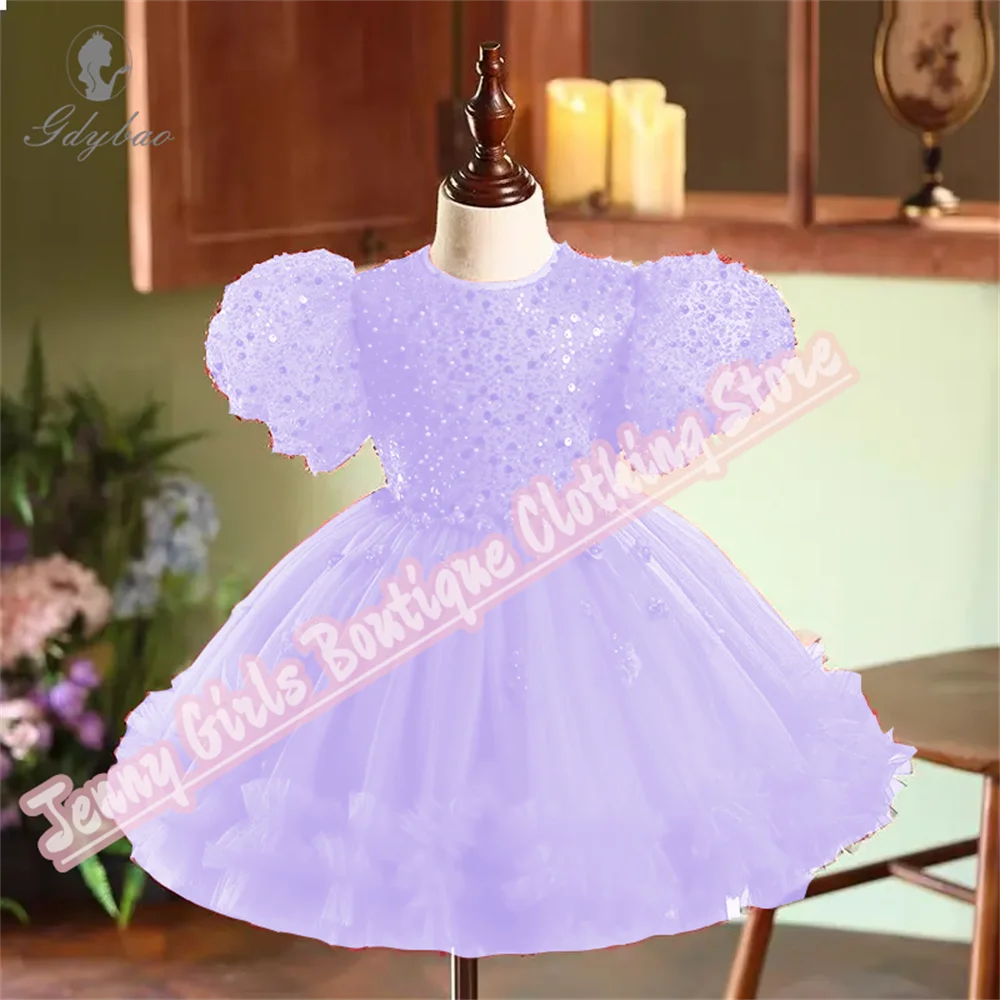 Sparkly Emerald สีเขียวสาวพรหมชุดพัฟแขน Bow Ruffle เจ้าหญิง 1st วันเกิดงานแต่งงาน Communion