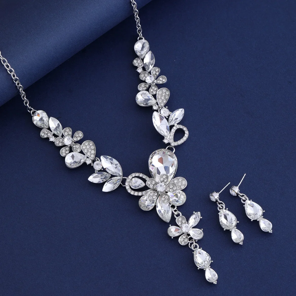 Azul elegante waterdrop strass pingente colar brincos de casamento conjunto de jóias de noiva banquete de casamento festa presente do feriado