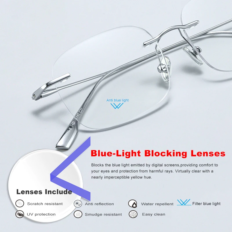 Rimless Glasses Filter Blue light Myopia Hyperopia Lenses Women Eyewear Prescription Photochromic Gray Optical Reading Eyewear