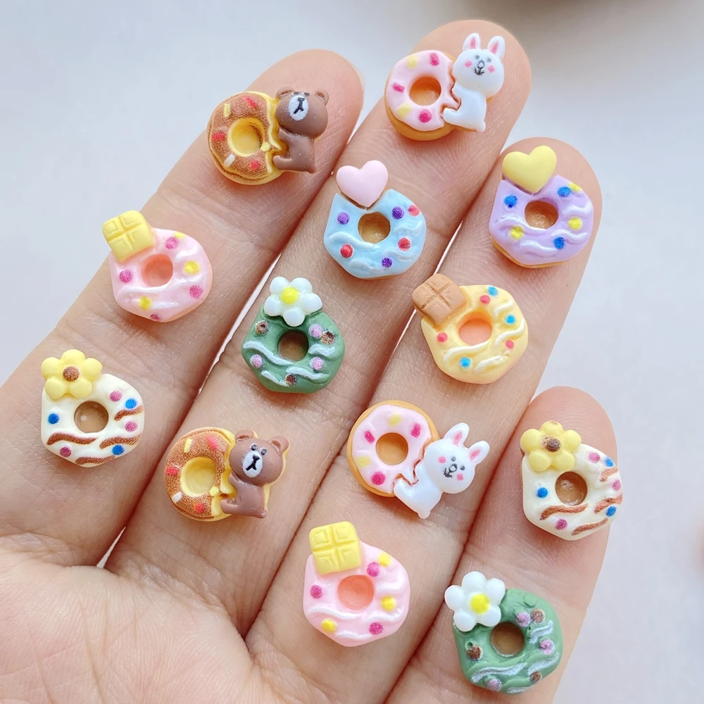 20Pcs Mixed Nail Art Resin Cartoon Rabbit, Bear Heart-Shaped Donut Series Charms Rhinestones DIY Craft For Nail 3D Decorations