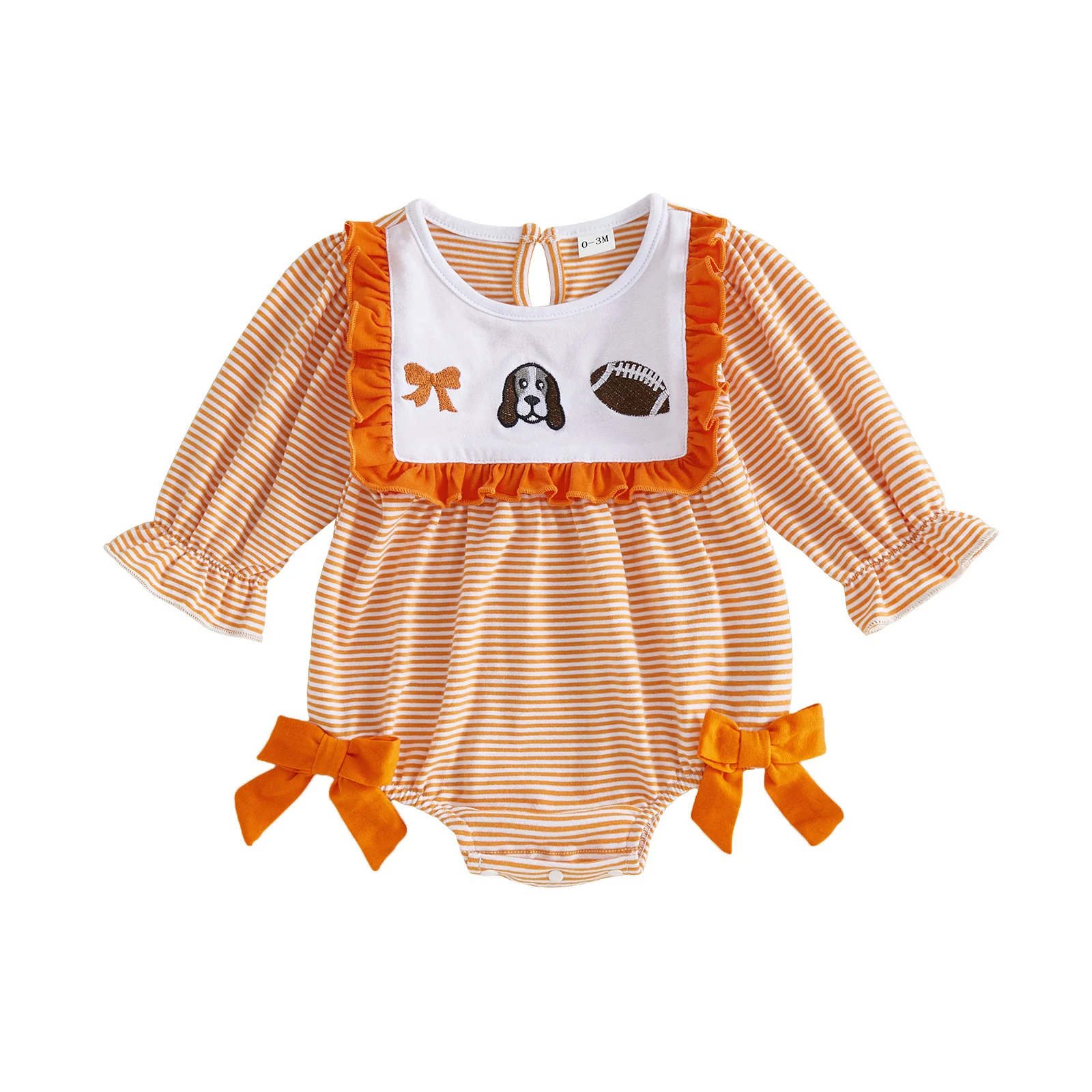 Baby Girl Fall Romper Stripe Long Sleeve Ruffled Cape Collar Bodysuit