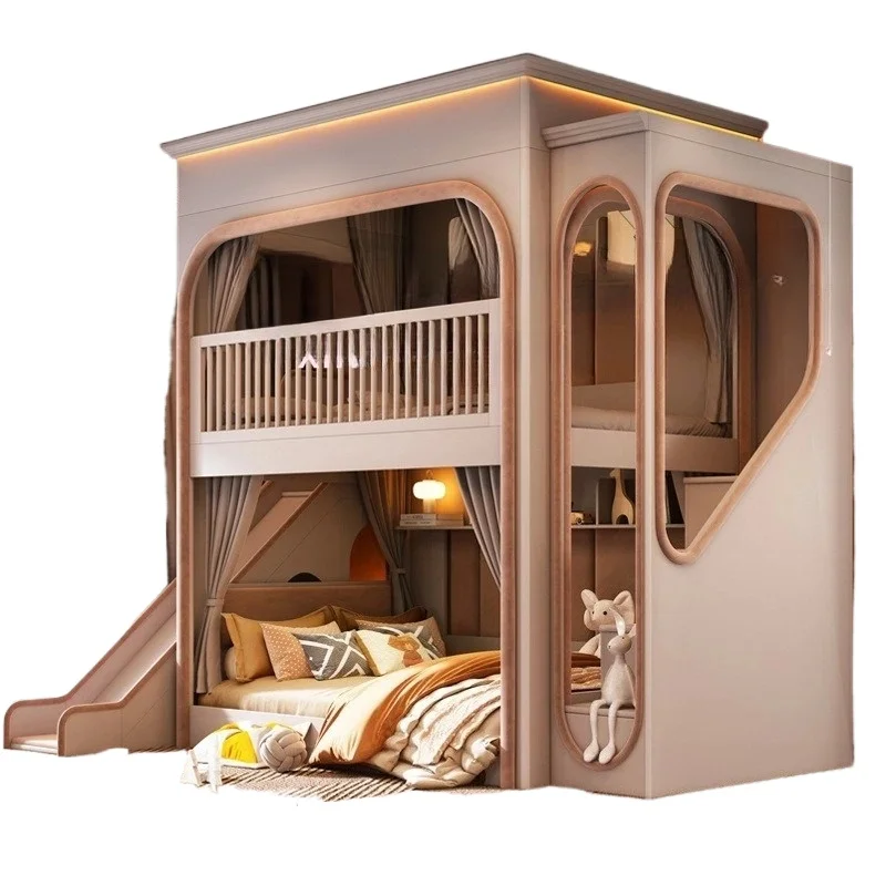 Customizable bunk beds Small apartment sibling bed High and low child and mother slide Space capsule Roof bed