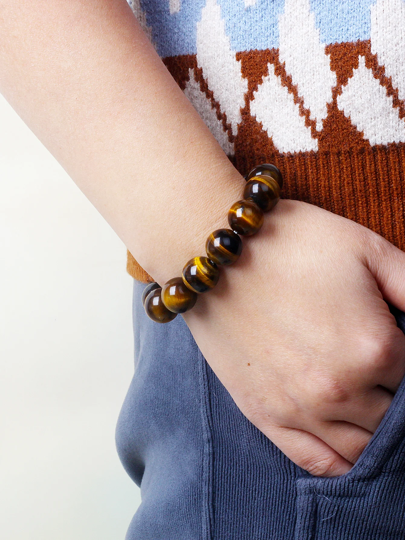 Tiger's Eye Healing Bracelet for Courage & Protection Natural Stone Energy Balance, Anxiety Relief Bead Jewelry Adjustable Gift