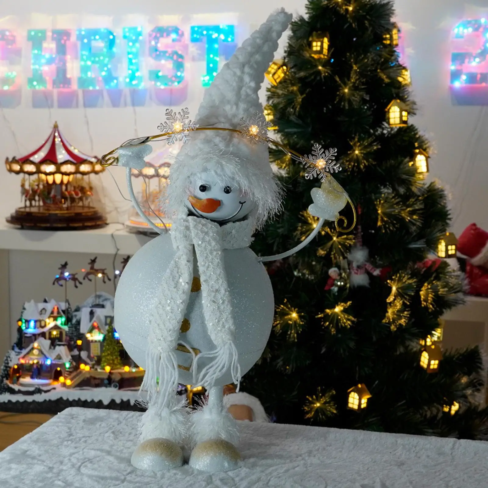 

Christmas Snowman Statue Wear Resistant Decorative Swinging Snowman Figurine for Office Living Room Indoor Outdoor Entrance