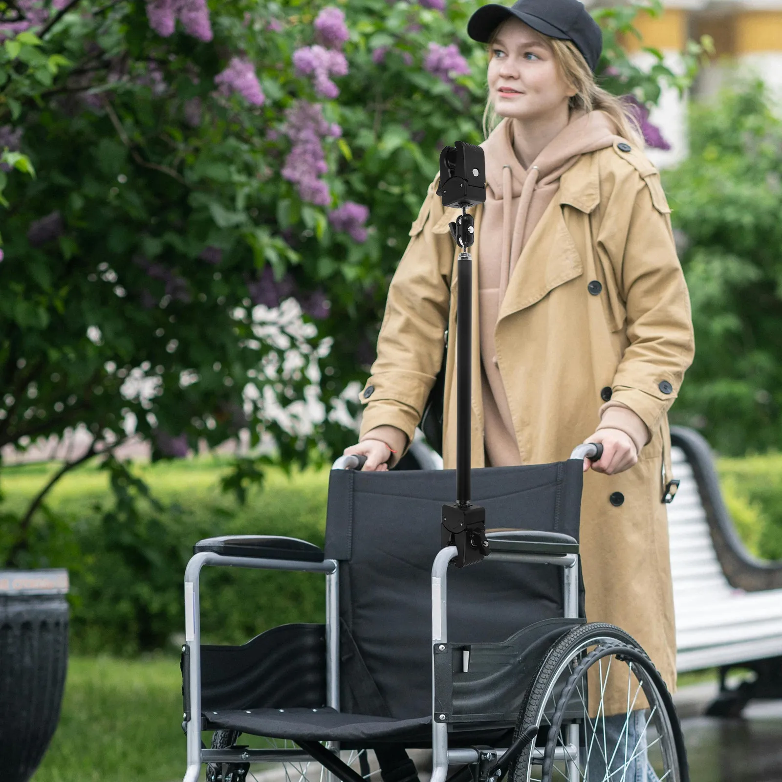 Wheelchair Umbrella Holder Clamp Adjustable Rotatable Stand Sun Rain Protection Attachment for Stroller Cart Mobility Scooter