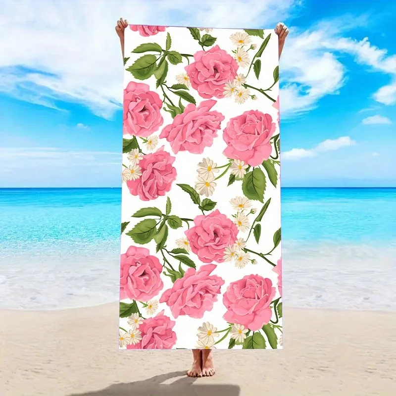 Vintage Pink Rose Daisy Beach Towel Patterned Sunscreen And Windproof Suitable For Swimming Pool Camping Travel Blanket