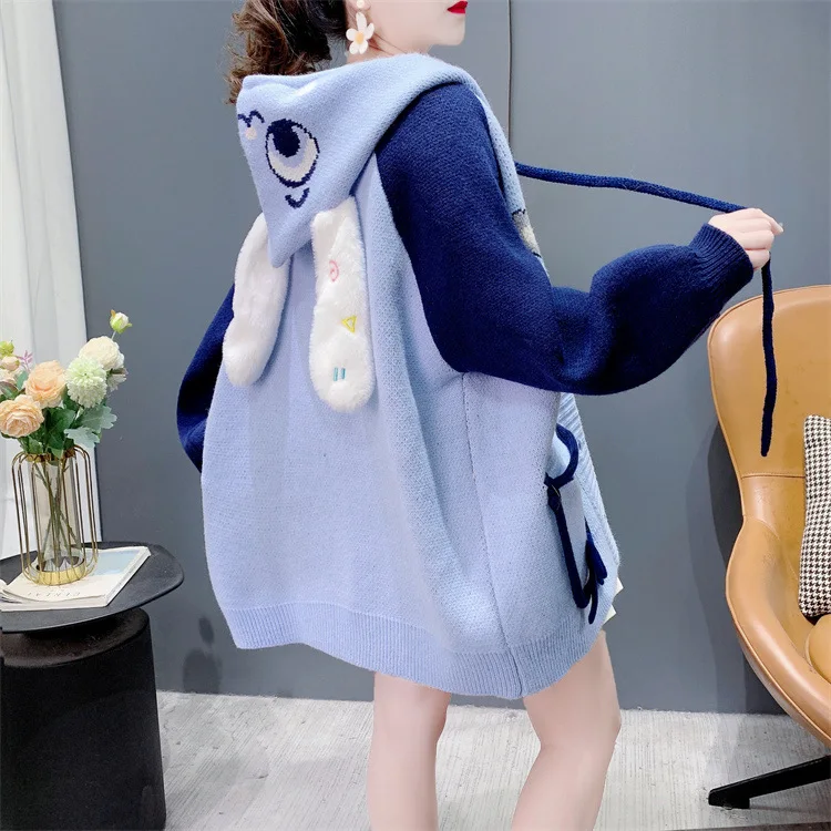 Cardigan Women Sweaters Jackets Hooded Full Sleeve Jumpers Y2k Streetwear Elegant Knit Casual Loose Open Stith Autumn Winter