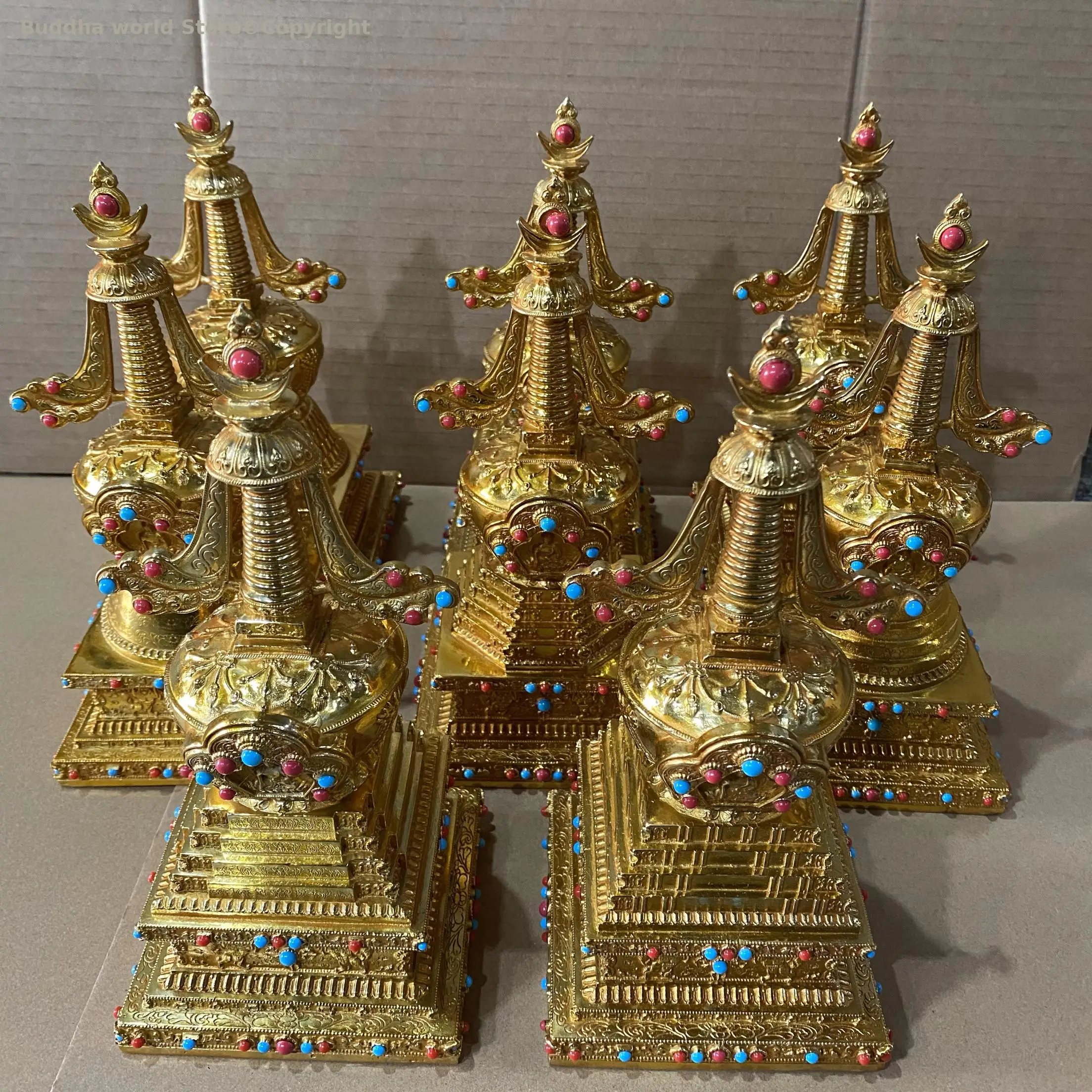 100% copper carving buddha pagoda stupa exquisite Offering Tower Tibet LAMA Buddhist family worship 21cm large