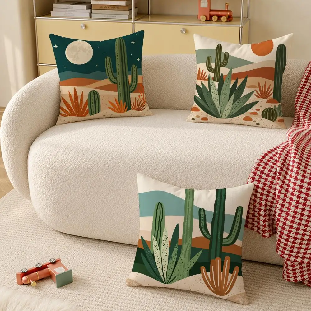 Desert Cactus Boho Decor Cushion Cover Pillow Case Organic Short Plush Cushion Covers Washable Wrinkle-Resistant