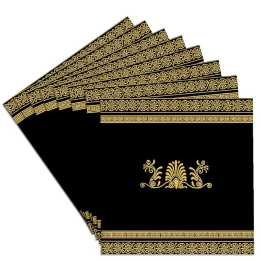 

CST_56709_4 Golden Yellow and Black Ancient Greek Decorative Spirals and Palm Leaves Ceramic Tile Coasters Set of 8