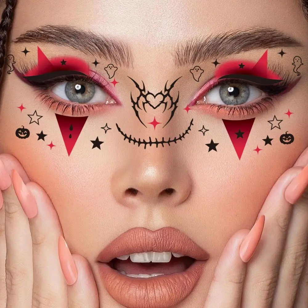 12pcs Disposable Halloween Face Tattoo Waterproof Portable Cheek Temporary Stickers Long-acting Terrifying Bat Face Stickers