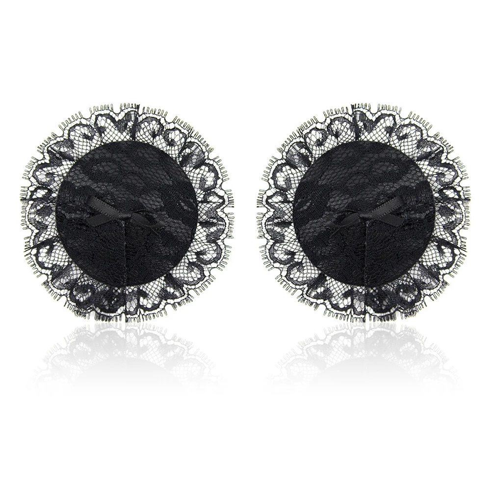 유두 커버 브래지어 액세서리, 섹시 블랙 고딕 레이스 활 가슴 브래지어 스티커, 재활용 자수, 에로틱 의류, 1 쌍
