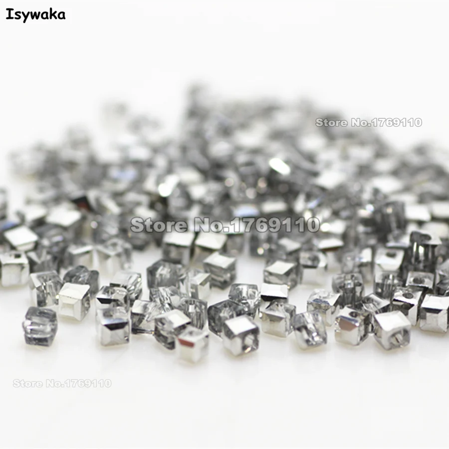 

Isywaka 1980pcs Cube 2mm Half Silver Color Square Austria Crystal Beads Charm Glass Beads Loose Spacer Bead DIY Jewelry Making