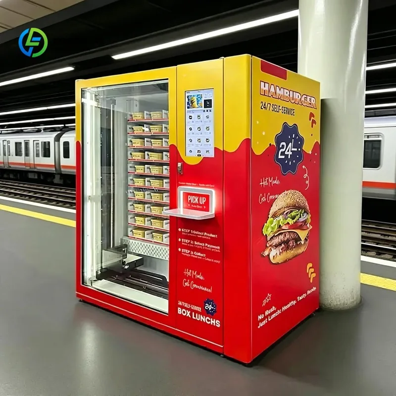Customized Commercial Hot Food Vending Machine Hot and Cold Meal Dispenser, Smart Touch Screen Automated Lunch Box Kiosk