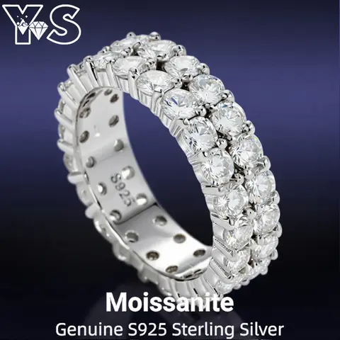 S925 Silver 3mm Moissanite Double Row Full Eternity Ring Luxury Wedding Band Stackable Elegant Jewelry Gift for Women Girlfriend