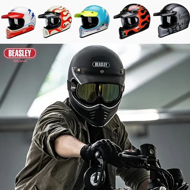 BEASLEY Motorcycle Helmet Retro Full Helmet Men and Women Bluetooth Full Helmet Four Seasons helm motorcycle ECE DOT