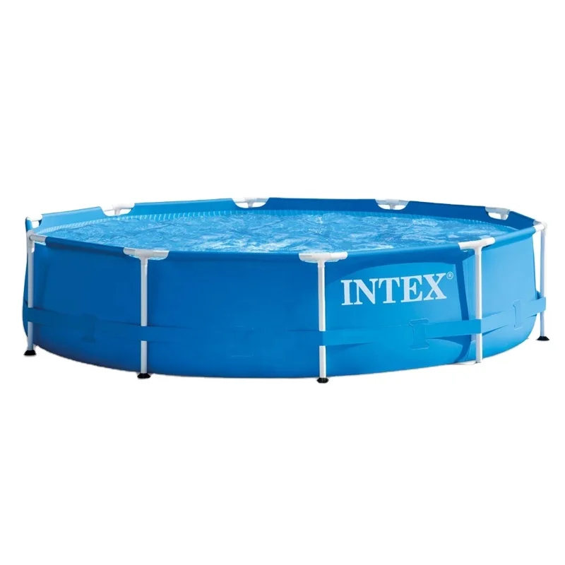 INTEX 28202 Round 10ft Steel framed water pool with water filter,10' framed swimming pool for backyard for family use