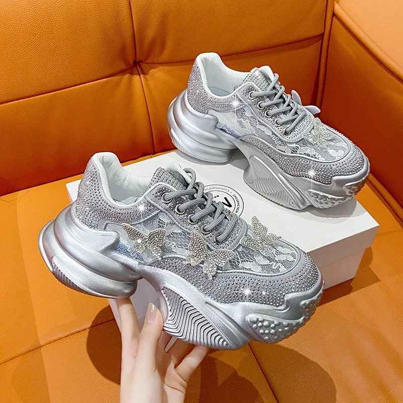 Women Platform Sneakers Shine Butterfly Design Casual Shoes  display picture 1