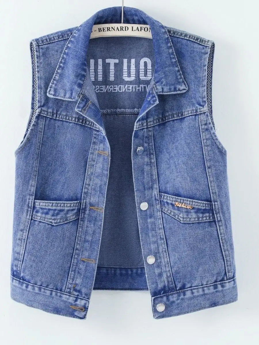 Fashionable Short Embroidered Denim Vest Women's Spring Autumn Winter Large Size Fleece Lined Warm Shoulder Coat Casual Outer...