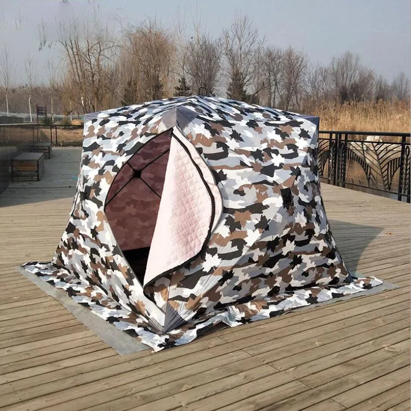 High Quality Winter Ice Fishing Tent Oxford Fiberglass Windproof Rainproof Automatic Foldable Double Better Warmth Includes