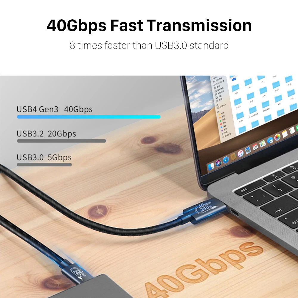 48V 5A Fast Charging Data Cable USB 4.0 Type C to Type C Cable 40Gbps 8K@60Hz HD Projection PD 240W Fast Chargeing Cable