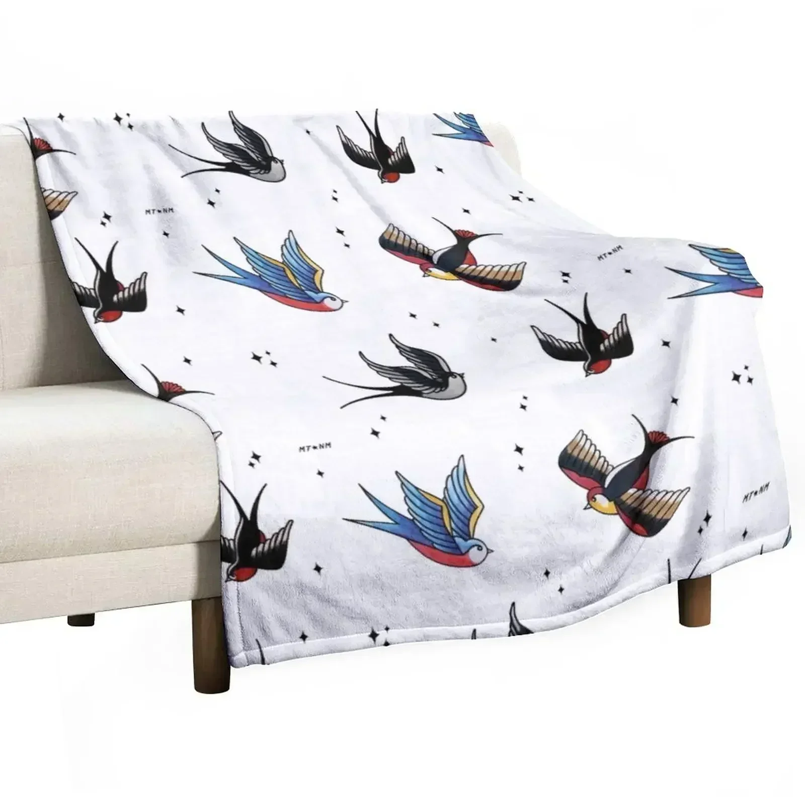 Swallows pattern Throw Blanket Hair Quilt for sofa Giant Sofa Soft Plush Blankets