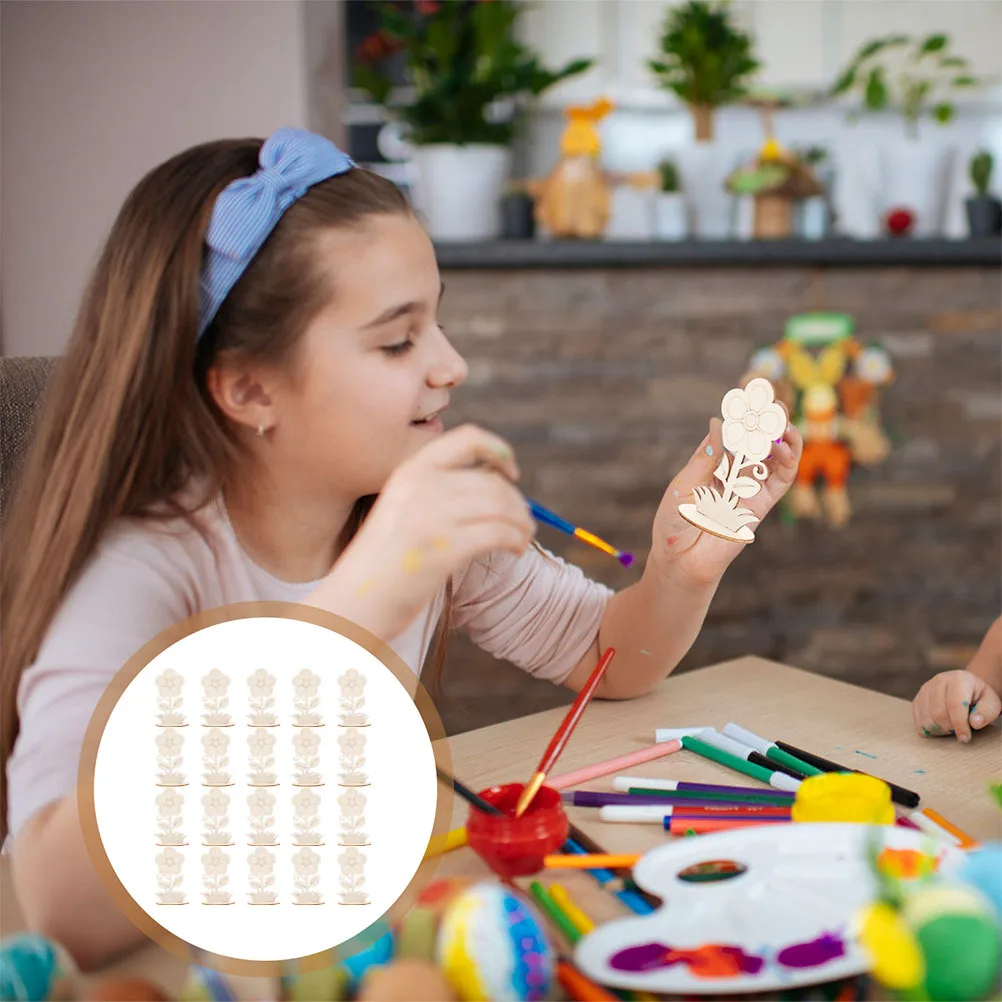 20 Peças de Flores de Madeira DIY para Artesanato, Flores de Madeira Não Pintadas, Decoração Única com Design Clássico, Leve e Fácil de Pintar para Casamentos e Festas em Casa