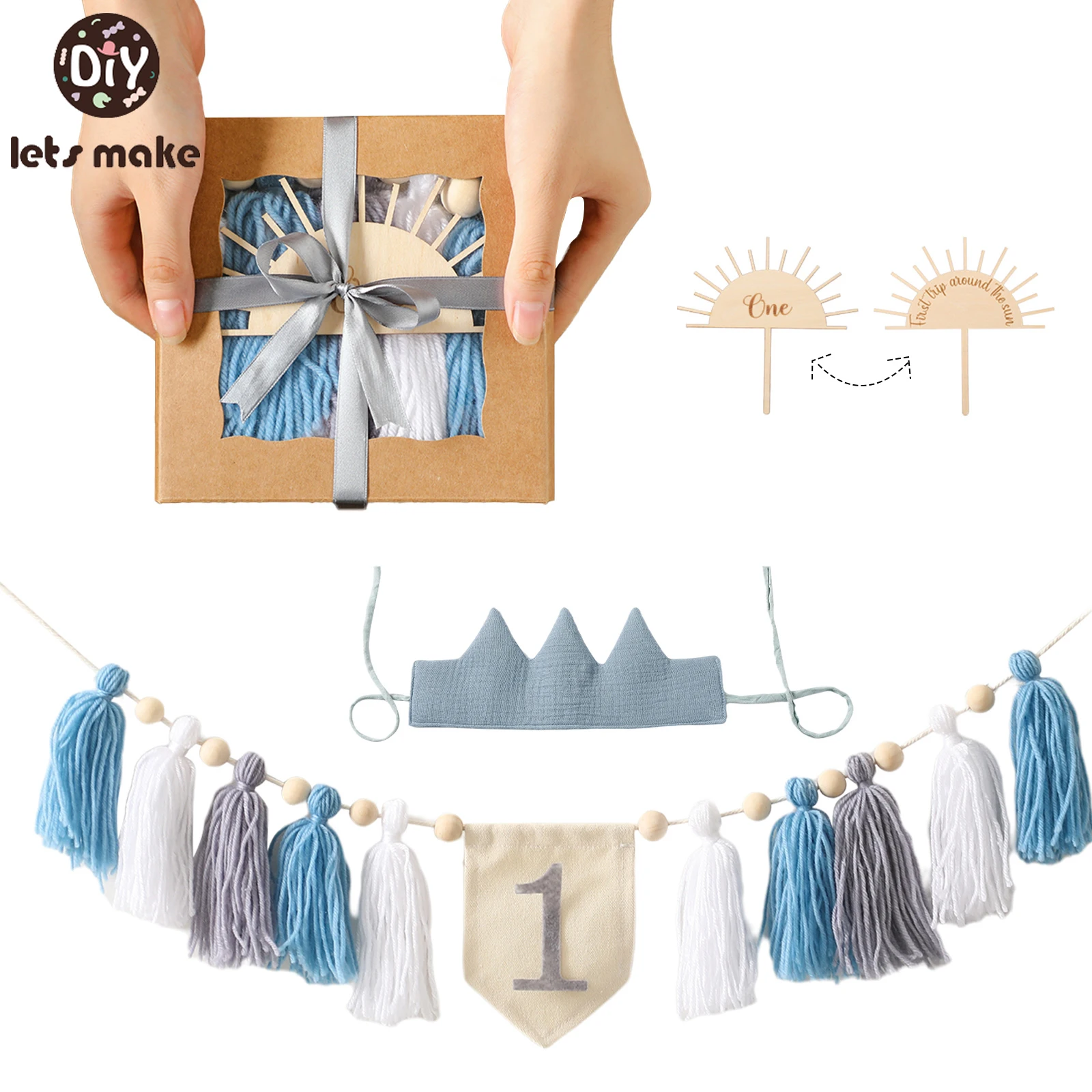 Let’s Make Happy Birthday Banner Cap Monument Sets For Baby My 1st One Year Paper Garland Bunting Supplies Party Decoration