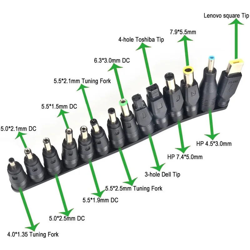 Adaptador de corriente Universal, puntas de conector para Lenovo Thinkpad, juegos de fuente de alimentación de ordenador portátil, juegos de enchufes, 5,5mm x 2,1mm, CC, CA, 38 Uds.