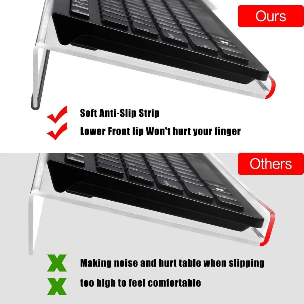 

Clear Acrylic Keyboard Stand Tilted Mutli-Purpose Computer Keyboard Holder Silicone Anti-Slip Case Durable Keyboard Tray