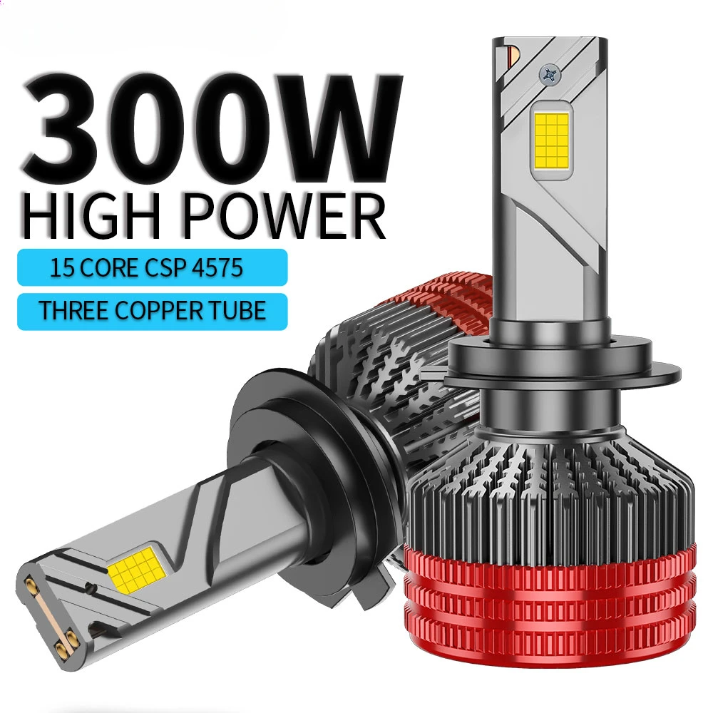 Led Car Light Three Copper Tube Lights for Auto 300W H7 H4 LED Car Headlight CANBUS Lamp H8H9H11 HB3 9005 HB4 9006 30000LM Bulb