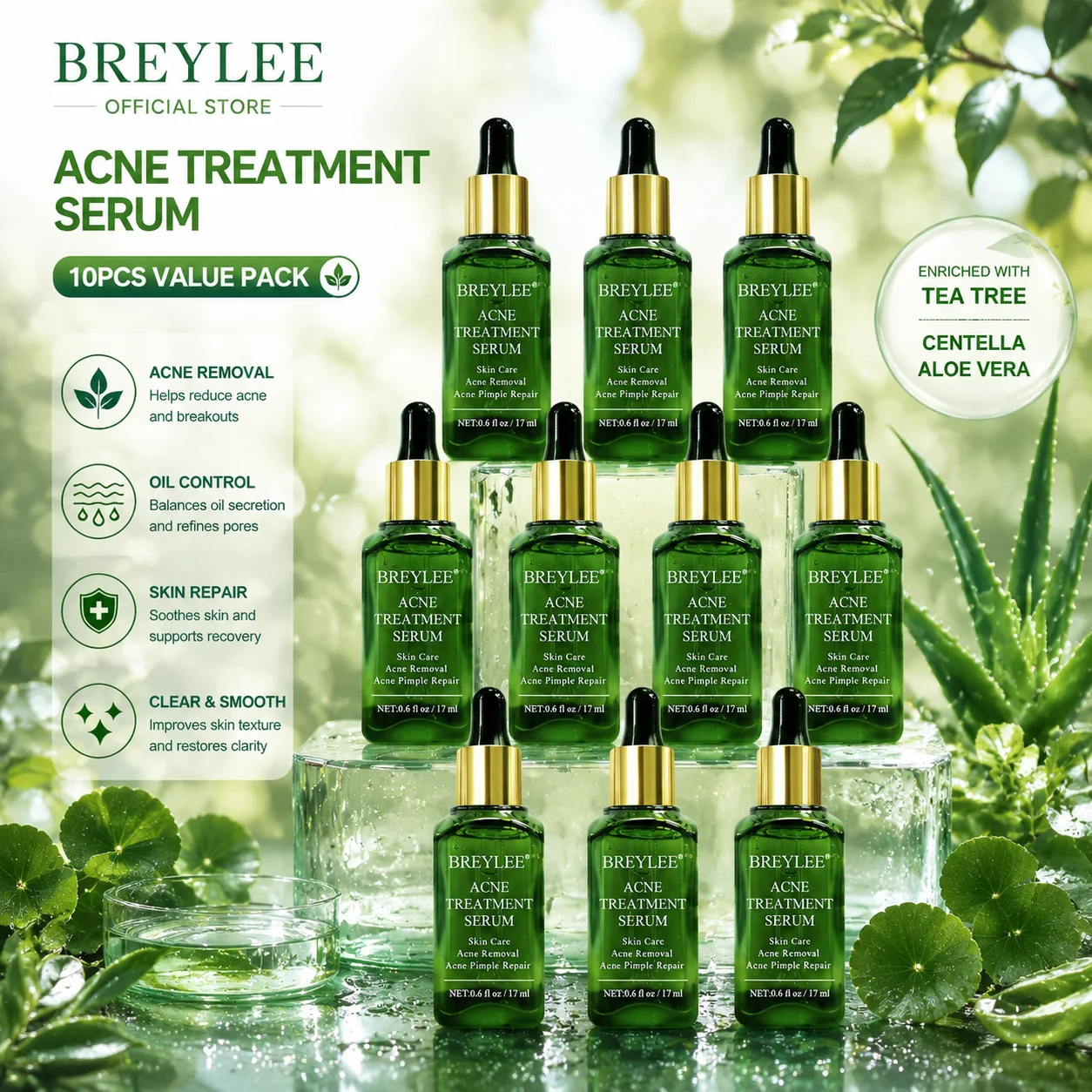 BREYLEE Teebaumöl Anti-Akne Gesichtsserum Akne-Behandlung Akne-Pickel-Entferner Serum 10 Stück – Detail 1