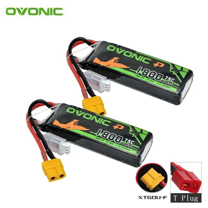 2 Stück OVONIC 7,4 V Lipo-Akku 1800 mAh 75 C für RC-Hubschrauber, Quadcopter, FPV, Racing, Drohnenteile, 2S-Akku