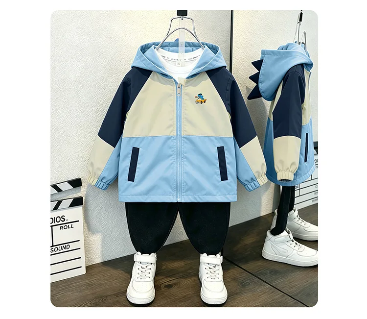 Kleinkind Jungen Kapuzenjacke Neue Frühling Herbst Baby Kinder Cartoon Dinosaurier Druck Kapuzen-Windjacke Mantel Kinder Freizeit-Oberbekleidung – Detail 8