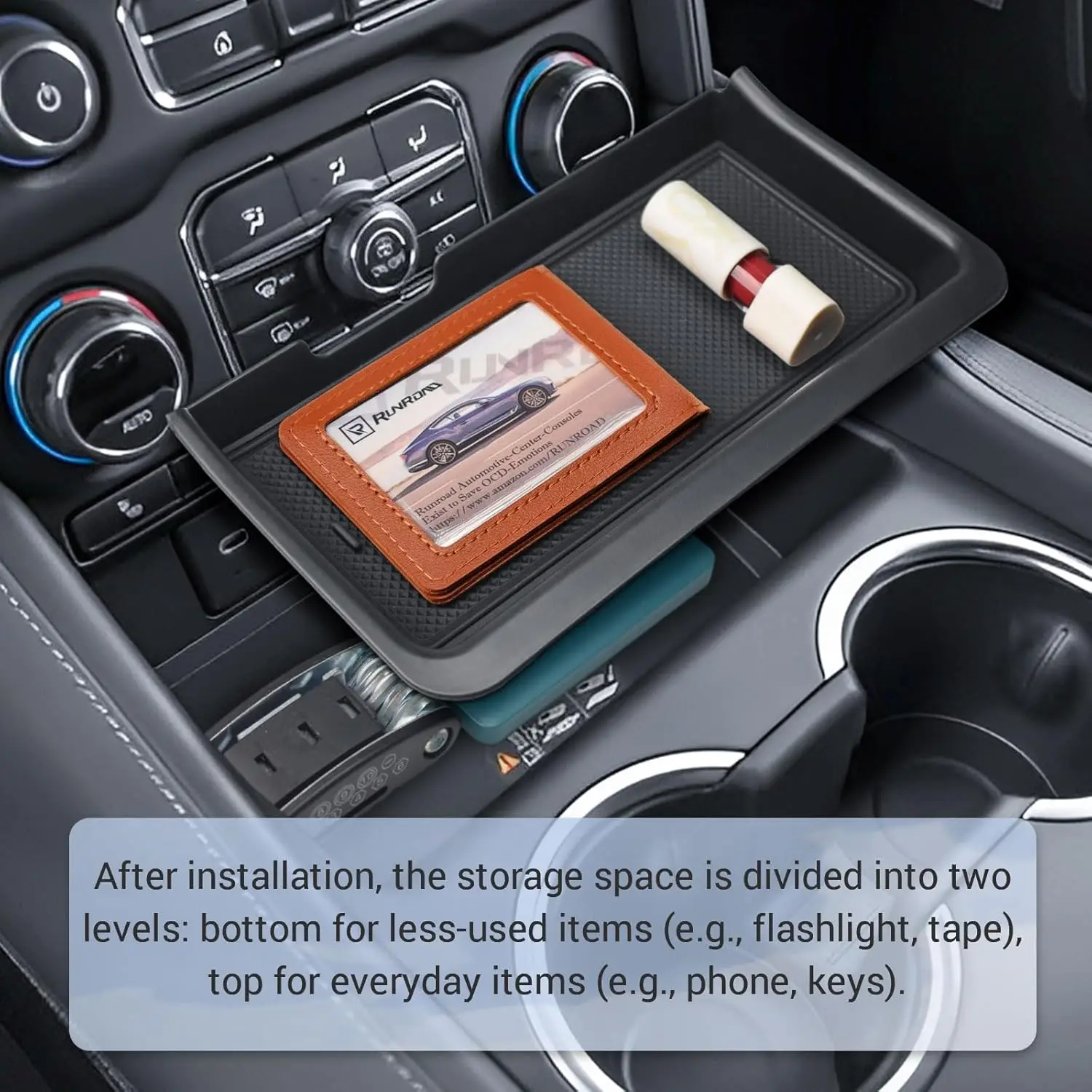 

RUNROAD Center Console Organizer Tray for 2024-2021 GMC Yukon XL/Chevy Tahoe/Suburban Accessories Middle Center Console Box Tray