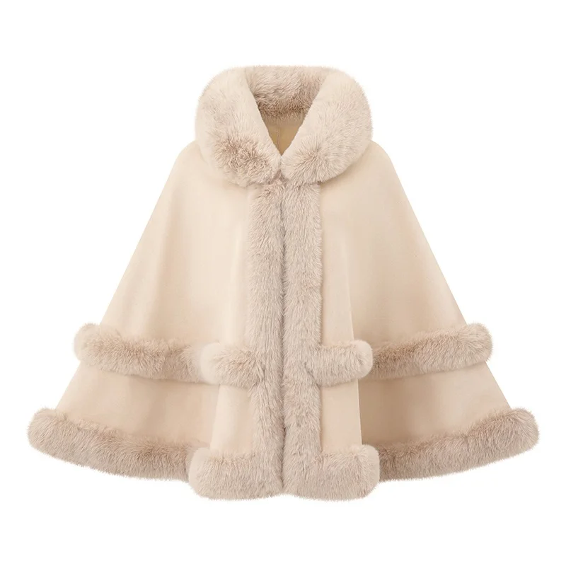 2026 New Women's Knitted Faux Rabbit Fur Scarf  Wool Shoulder Wrap Small Jacket Loose Fit Spring Autumn Cape Fashion Outerwear
