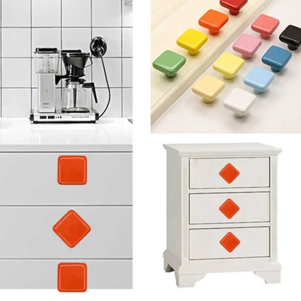 Colored Ceramics Square Single Hole Handle Children's Furniture Knobs Modern Simplicity Handles for Wardrobe Drawer Furniture