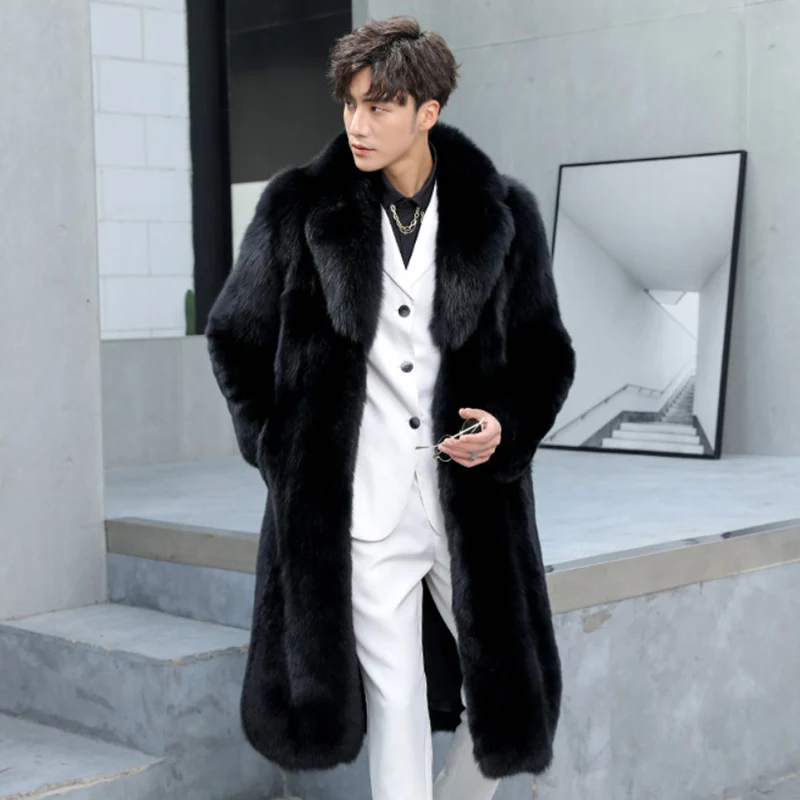 Men\'s Faux Fur Coat Winter 2022 Thicken Fluffy Long Sleeve Warm Outerwear Luxury Fur Long Bontjas Jackets Long Windbreaker Coat