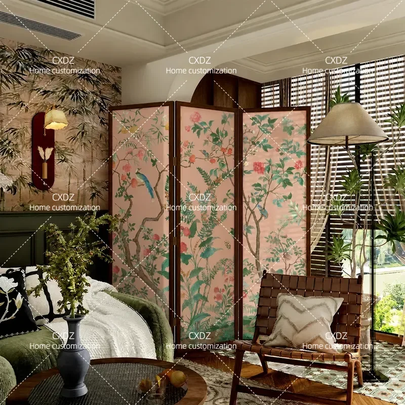 Simple Modern Solid Wood Screen Partition for Living Room Bedroom Hotel High End Flower Bird Design Home Decor Divider
