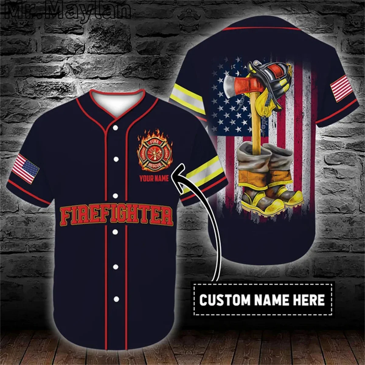 Custom Name Firefighter Hero Black Baseball Tee Jersey Shirt 3D Printed Firefighting Men's Shirt Casual Shirts hip hop Tops-011