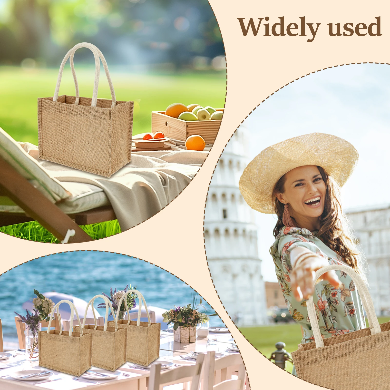 4/6/8/10/12Pcs Burlap Tote Bags Portable Jute Beach Bag with Handles Multipurpose DIY Hand Bags for Shopping Trips Tours Outdoor