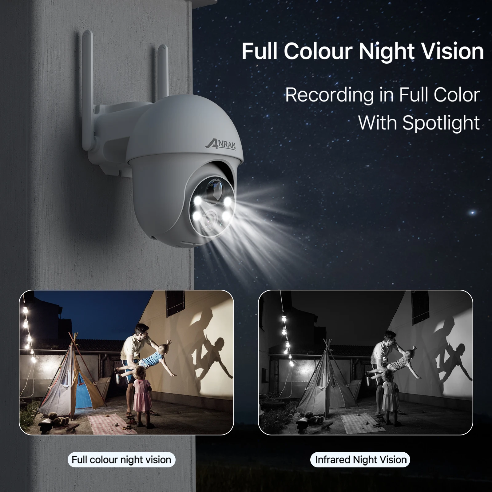 ANRAN 5MP Outdoor Wireless Camera Solar Security Wifi Camera 355° Rotation Color Night Vision Humanoid Detection IP66 Waterproof