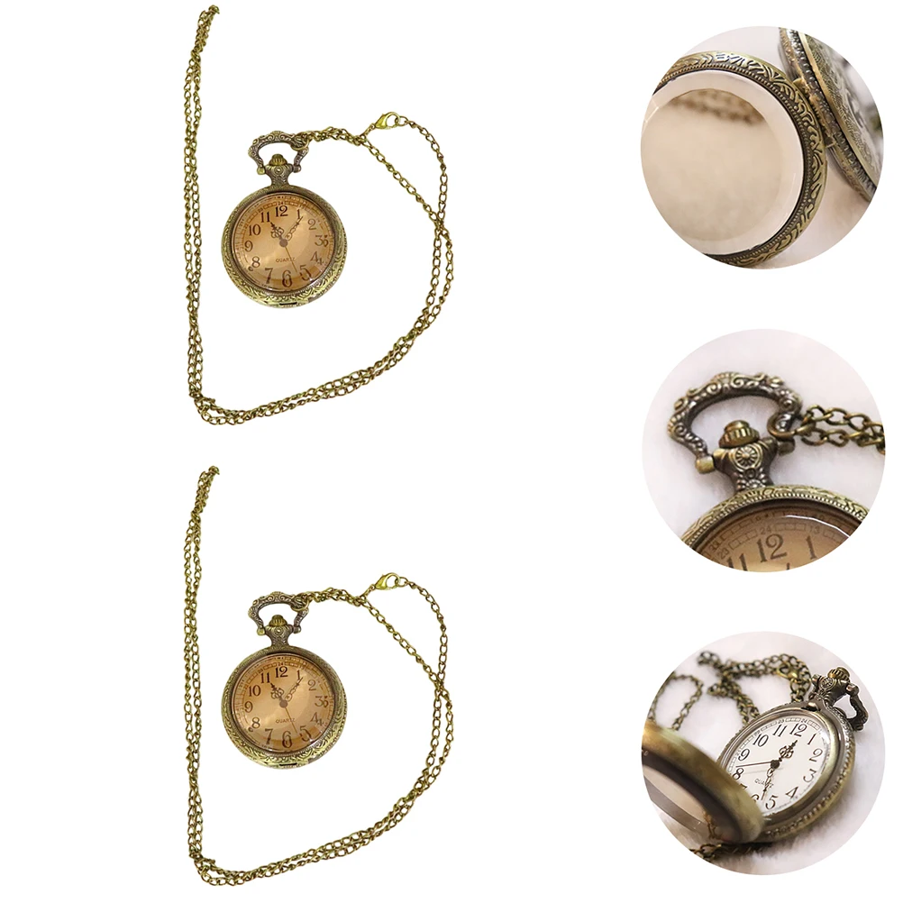 

2 Pcs Pocket Watch Vintage Engraved Watches for Men Collar Men's Mechanical Golden Father