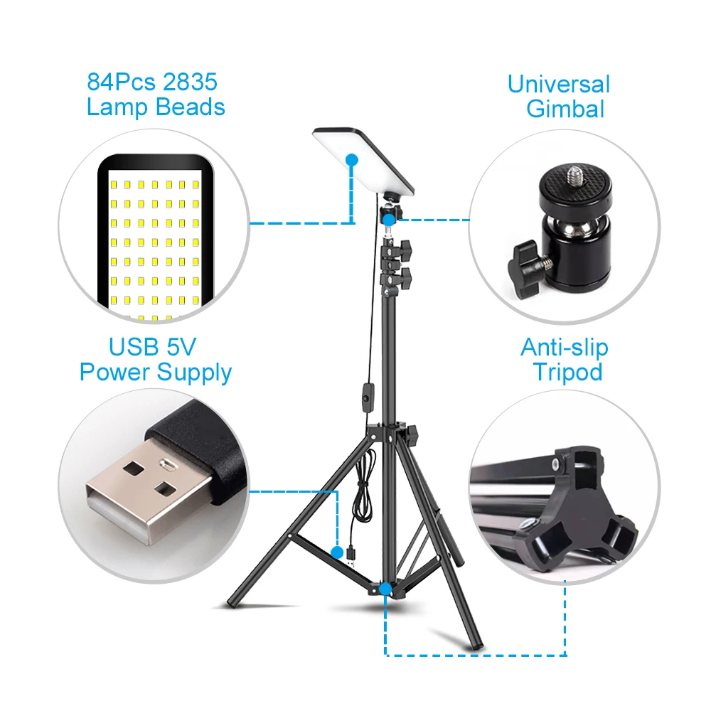 Camping Light with Stand Barbecue Portable Lamp Work Light Telescopic Powered by USB Mobile Computer Lantern Outdoor Accessories