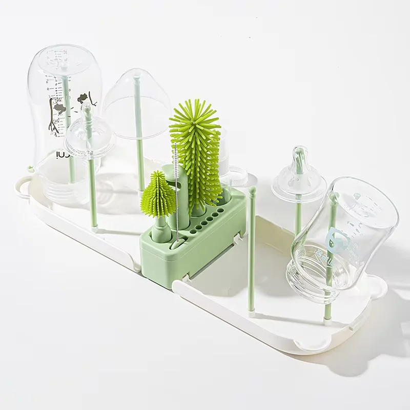 Reisflessenborstelset - Veilige siliconen reinigingsborstels voor pasgeborenen met opbergdoos voor flessen, tepels en accessoires