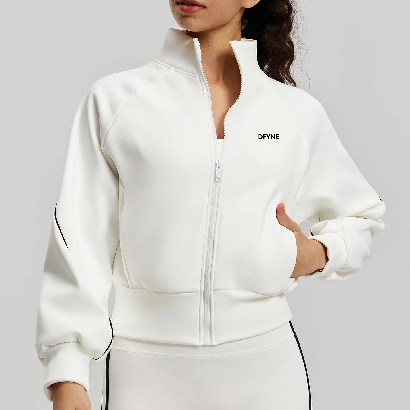 DFYNE Women Yoga Jacket Full Zip Stand Collar Long Sleeve Sports Jacket Workout Running Gym Fitness Activewear