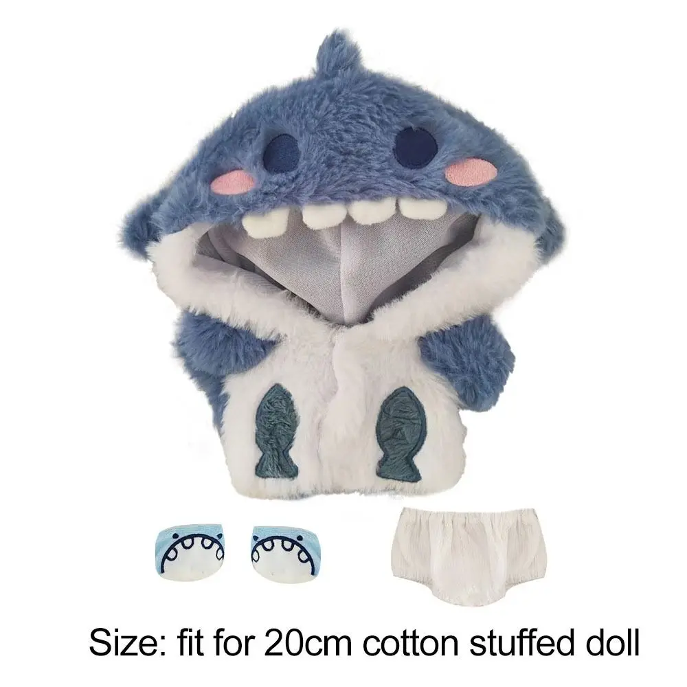 Vestiti per bambole creativi da 20 cm Cappotto di squalo cartone animato rosa blu Accessori per bambole Felpe con cappuccio in peluche in miniatura Gioco di vestizione che cambia