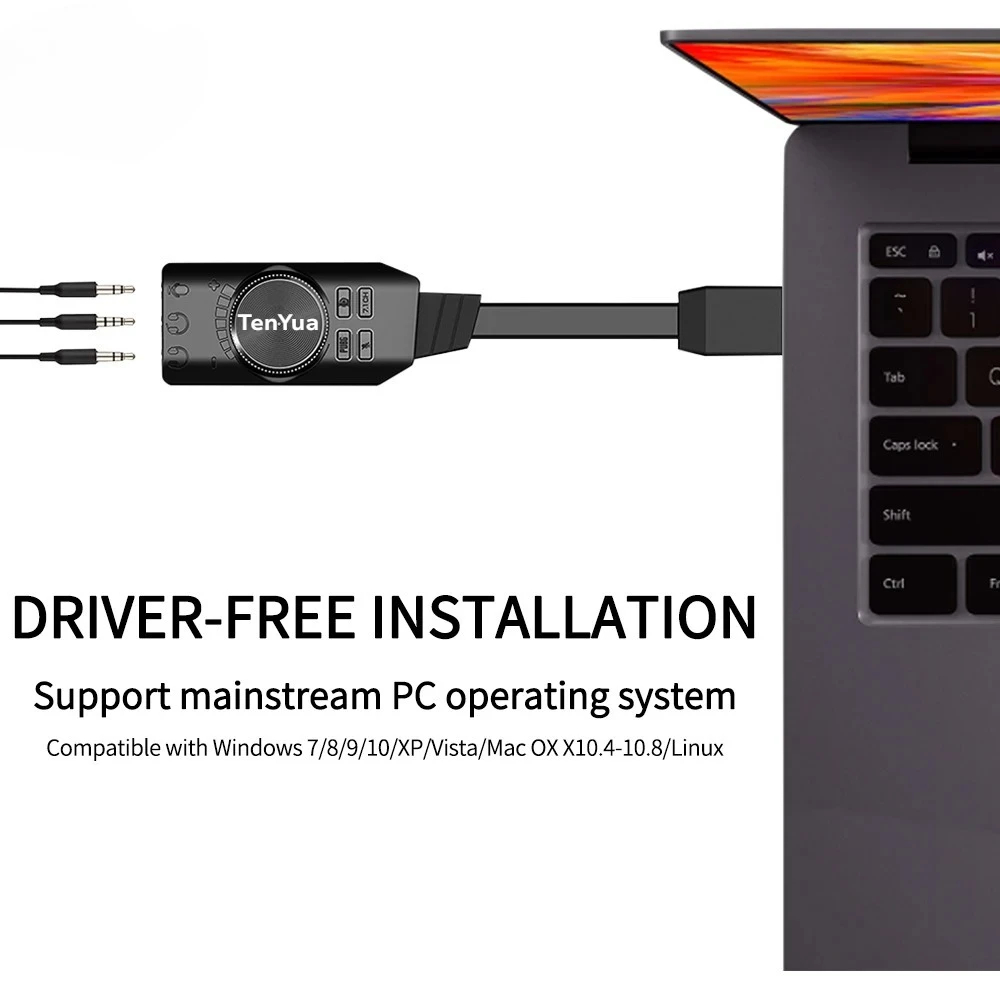 7.1 Channel External USB Computer Game Sound Card for PUBG Gaming External Audio Card 3.5mm USB Adapter Plug and Play PC Laptop