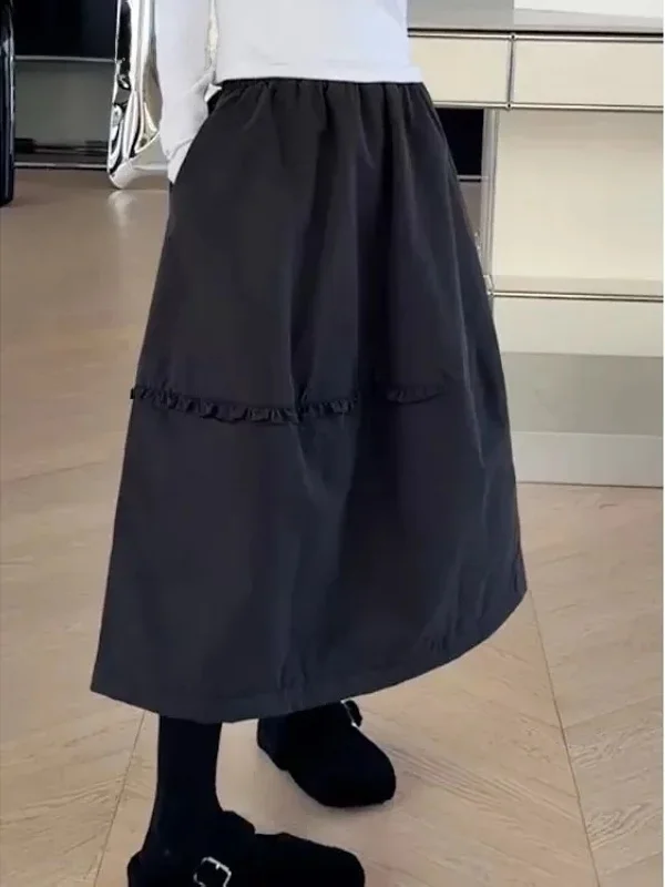 

Large Size Wooden Flounce Woolen Bloomer f Skirt Women's A-Line Long Skirt Autumn Winter Small Size Super Beautiful